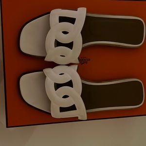 Hermes white Omaha sandals. Very good condition, only worn twice.